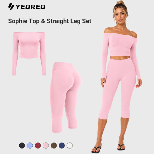 Yeoreo Ease Off-Shoulder Top & Capri Leggings 2-teiliges Set