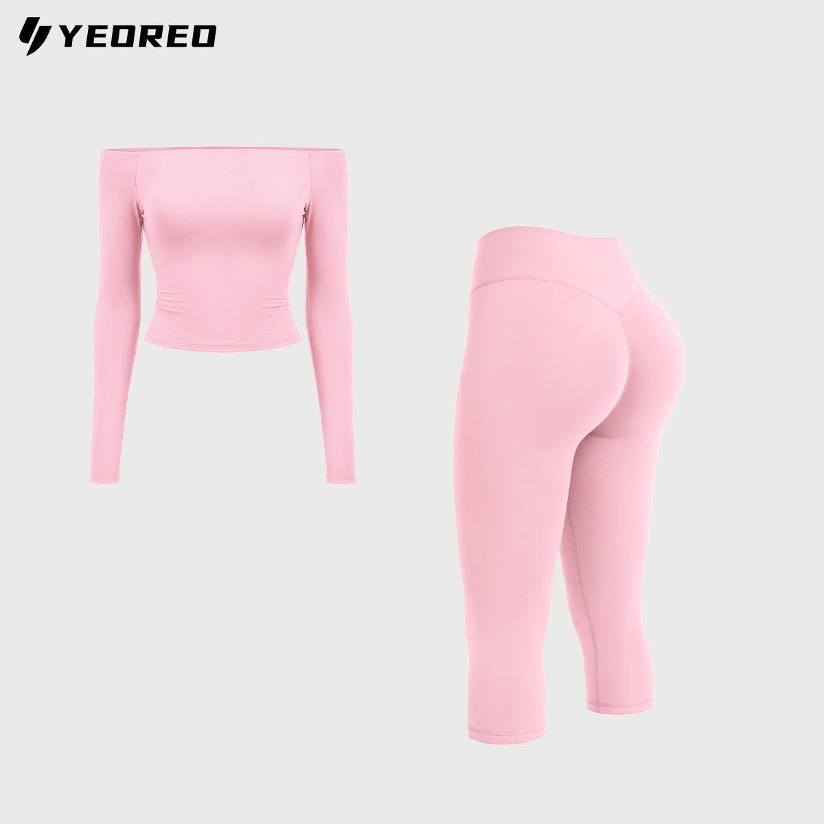 Yeoreo Sophie – dwuczęściowy zestaw: top z odkrytymi ramionami i legginsy capri