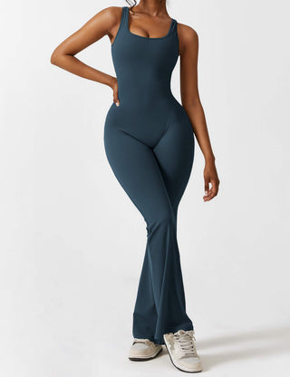 Yeoreo V-Rücken Ausgestellter Jumpsuit/Overall Blau Grün