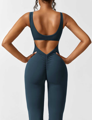 Yeoreo V-Rücken Ausgestellter Jumpsuit/Overall Blau Grün