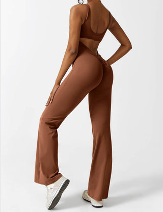 Yeoreo V-Rücken Ausgestellter Jumpsuit/Overall Karamell Braun