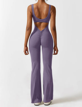 Yeoreo V-Rücken Ausgestellter Jumpsuit/Overall Dunkel Violett