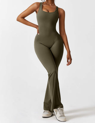 Yeoreo V-Rücken Ausgestellter Jumpsuit/Overall Olivgrün