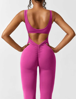 Yeoreo V-Rücken Ausgestellter Jumpsuit/Overall Rosa