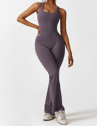 Yeoreo V-Rücken Ausgestellter Jumpsuit/Overall Violett Grau