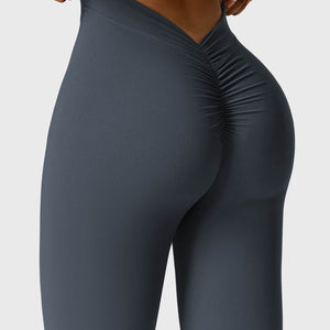 Yeoreo Daze V-Rücken Schlaghosen Flared Leggings Dunkelblau