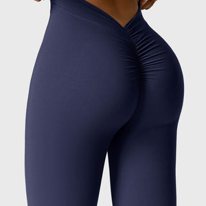 Yeoreo Daze V-Rücken Schlaghosen Flared Leggings Marineblau