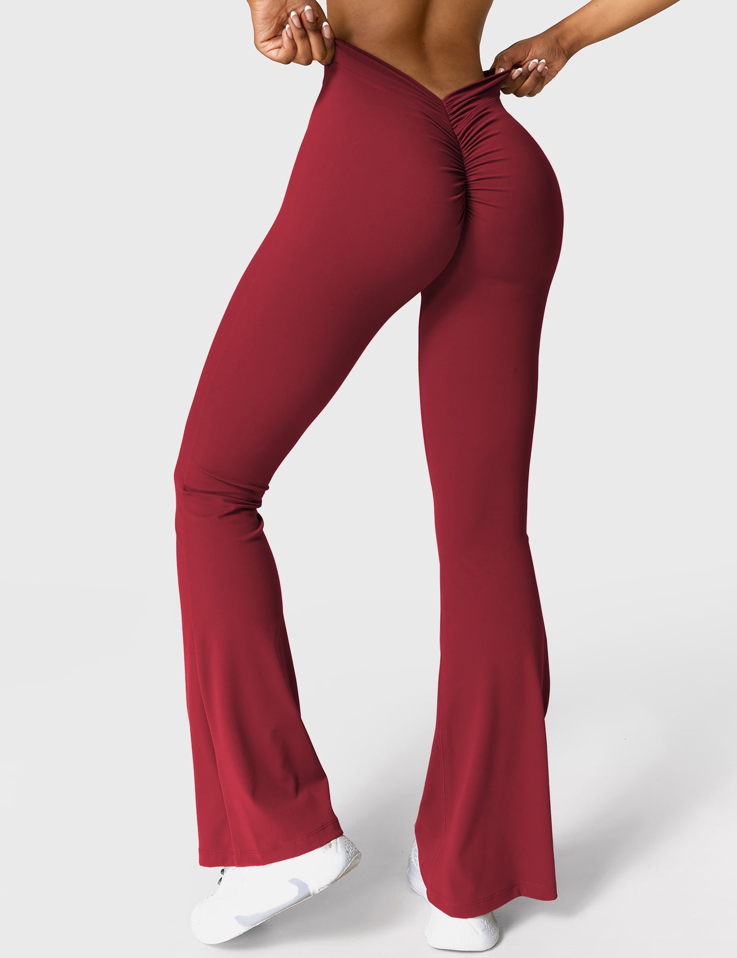 Yeoreo Daze V-Rücken Schlaghosen Flared Leggings Burgunderrot