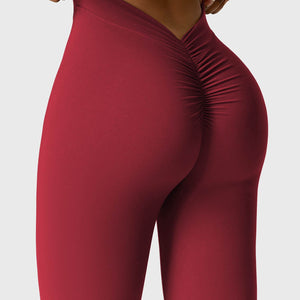 Yeoreo Daze V-Rücken Schlaghosen Flared Leggings Burgunderrot