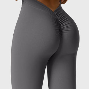 Yeoreo Daze V-Rücken Schlaghosen Flared Leggings Dunkelgrau