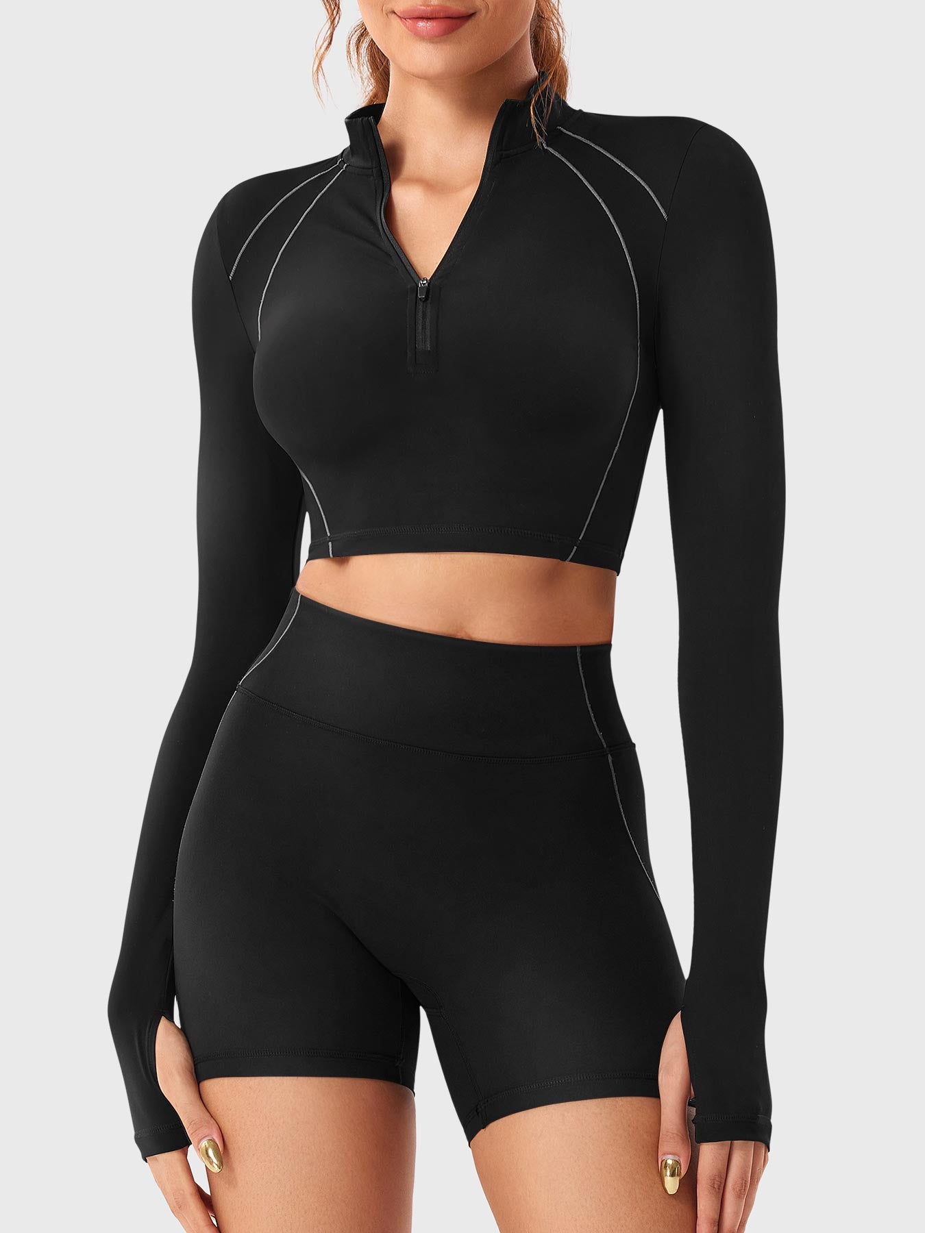 Yeoreo Clementine Halber Reißverschluss Crop Top Shorts Sets - Yeoreo Germany
