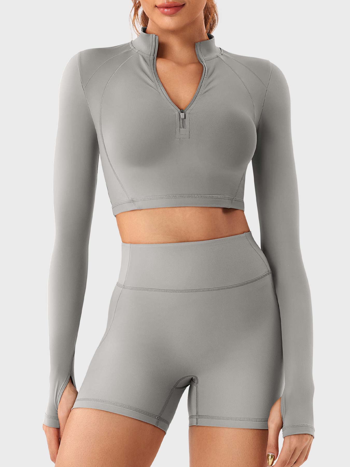Yeoreo Clementine Halber Reißverschluss Crop Top Shorts Sets - Yeoreo Germany