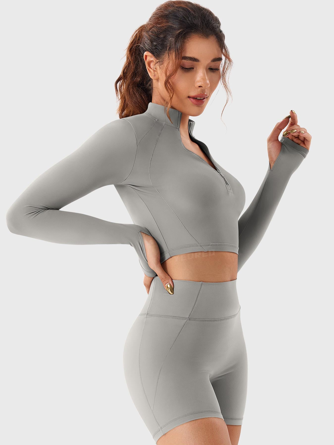 Yeoreo Clementine Halber Reißverschluss Crop Top Shorts Sets - Yeoreo Germany