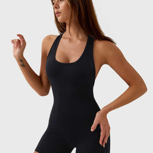 Yeoreo U-Ausschnitt Rückenfreier Jumpsuit/Overall Schwarz