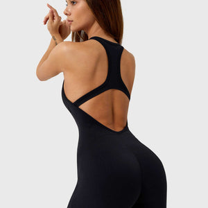 Yeoreo U-Ausschnitt Rückenfreier Jumpsuit/Overall Schwarz