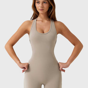 Yeoreo U-Ausschnitt Rückenfreier Jumpsuit/Overall Hellbraun
