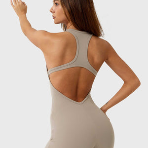 Yeoreo U-Ausschnitt Rückenfreier Jumpsuit/Overall Hellbraun