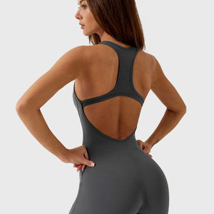 Yeoreo U-Ausschnitt Rückenfreier Jumpsuit/Overall Grau
