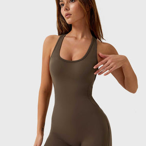 Yeoreo U-Ausschnitt Rückenfreier Jumpsuit/Overall Kaffee
