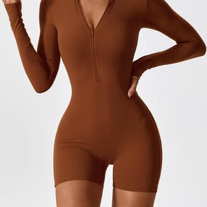 Yeoreo Langarm Reißverschluss Jumpsuit/Overall Braun
