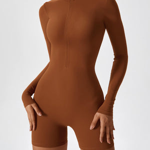 Yeoreo Langarm Reißverschluss Jumpsuit/Overall Braun