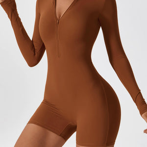 Yeoreo Langarm Reißverschluss Jumpsuit/Overall Braun