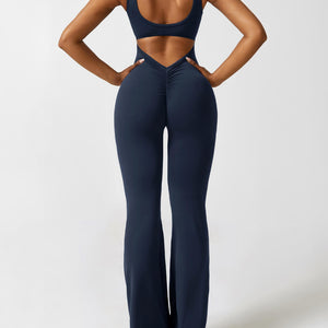 Yeoreo V-Rücken Ausgestellter Jumpsuit/Overall Dunkelblau