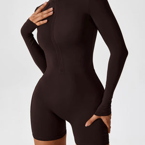 Yeoreo Langarm Reißverschluss Jumpsuit/Overall Dunkelbraun